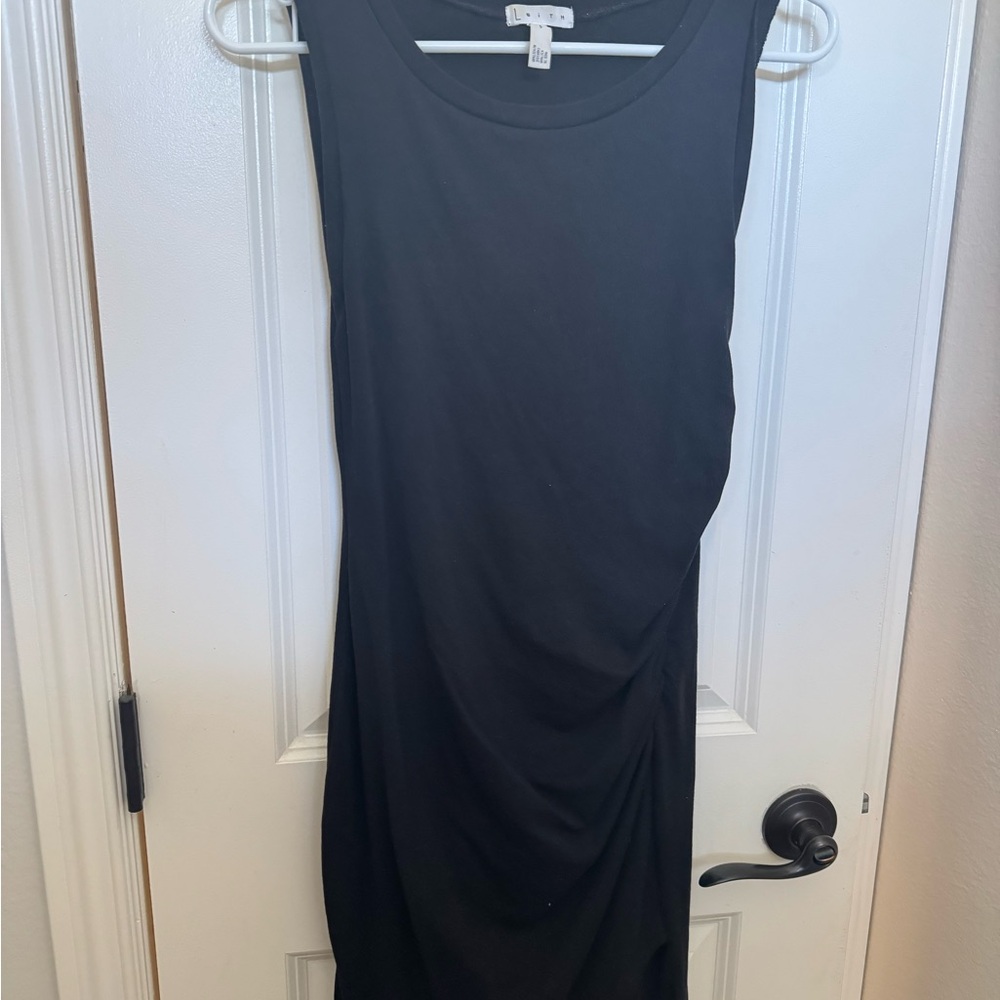 Leith Black Midi Dress Scoop Neck Sleeveless